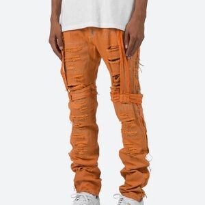 NWT MNML 34 Vibrant Orange Ripped Men's Pants jeans denim distressed
